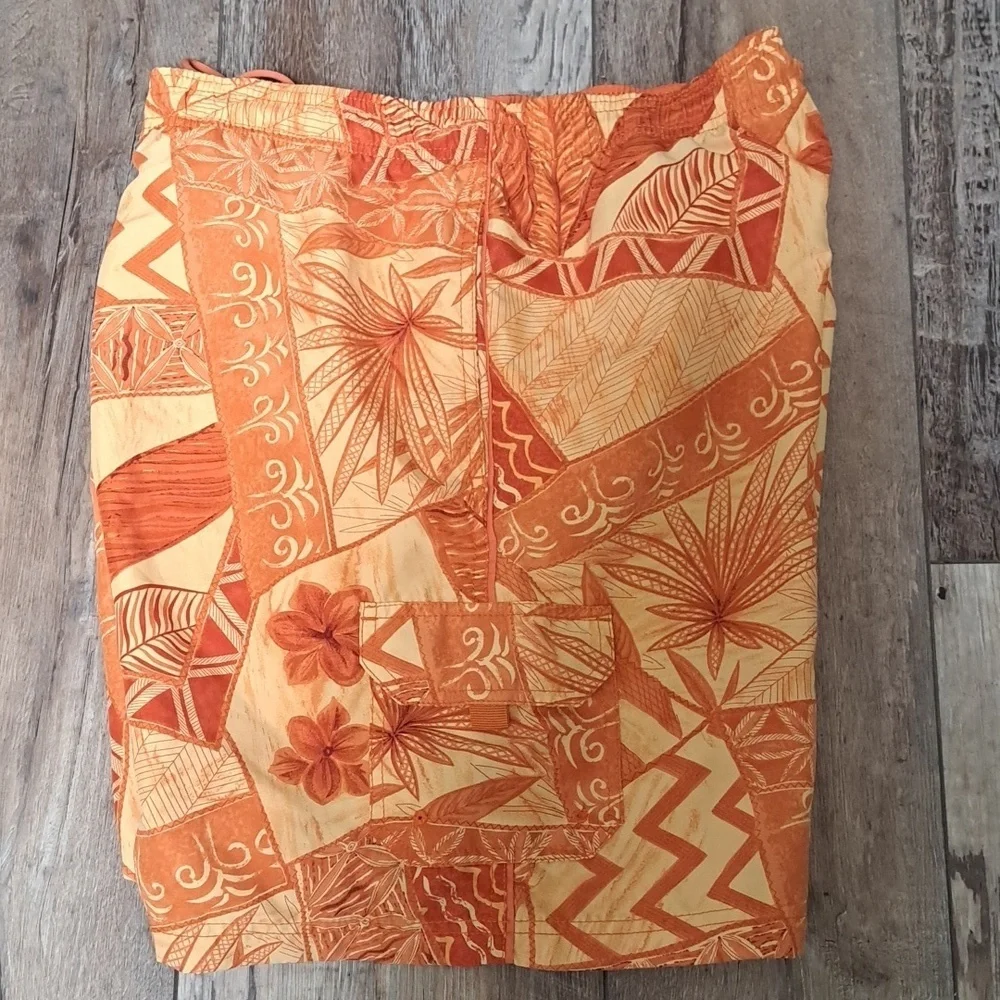 Sand N Sun Men's Orange Abstract Print Swim Trunks Size L (36/38)